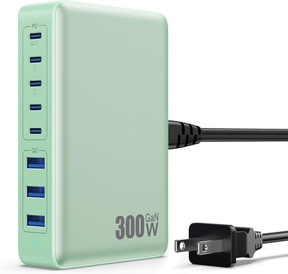 USB C Charger 300W USB C Charger Block, 8-Ports GaN IV Fast Charging Station Hub,PD 100W Laptop Charger Adapter,for MacBook Pro/Air/iPad/iPhone16/15/14/Apple Watch/DELL/Samsung for Home Office