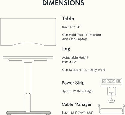 FLEXISPOT EN2 Whole-Piece Bamboo Standing Desk with Clamp Power Strip, 48 x 24'' Electric Stand Up Height Adjustable Desk with Cable Management (Black Frame + 48" Bamboo Top, 2 Packages)