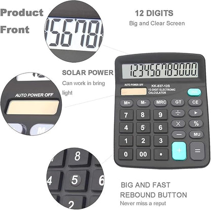 Calculators, BESTWYA 12-Digit Dual Power Handheld Desktop Calculator with Large LCD Display Big Sensitive Button (Black, Pack of 10)