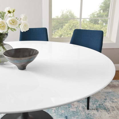 60" Round Wood Dining Table, White Top, Black Base