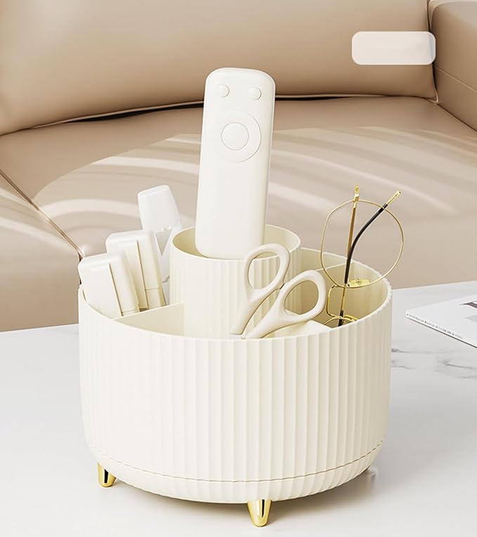 360 Degree Rotating Makeup Brush Holder Organizer Detachable Design 5 Slot Make up Brushes Cup for Cosmetics and Pencil Pen Organizer for Desk Makeup Organizer Skincare Storage for Vanity（Cream）