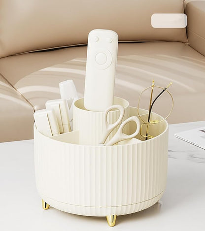 360 Degree Rotating Makeup Brush Holder Organizer Detachable Design 5 Slot Make up Brushes Cup for Cosmetics and Pencil Pen Organizer for Desk Makeup Organizer Skincare Storage for Vanity（Cream）
