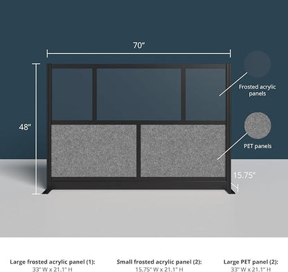 Stand Up Desk Store Expanse Modular Wall | 70'' x 48'' Wall | Expandable Partition Room Divider with Rearrangeable Frosted Acrylic & Sound Absorbent Panels (Black Frame)