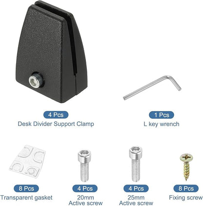 PATIKIL 1.7x1.3x2.4" Desk Divider Support Clamp, 8 Pcs Aluminum Desk Shield Clamp Desk Divider Partition Clamp Sneeze Guard Clamp Bracket for Office Home Desk Panel, Black