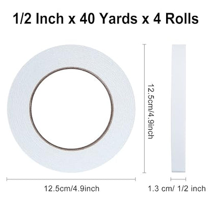 LELADY Double Sided Tape 1/2 Inch x 40 Yards- 4 Rolls Double-Sided Adhesive Sticky Tape, High Adhesive Double-Sided Tape, for Arts, Crafts, Office School Stationery Supplies
