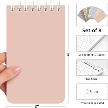 Taja Set of 8 Mini Pocket Notebook Top Spiral Nursing Notepads | Earthy Neutrals 3" x 5", Mini Little Spiral Notebook, Nursing Notepad, Perfect for Work, School, Office, Nurse, Travel