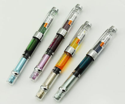 Lanxivi Yongsheng 3008 Piston Fountain Pen EF Extra Fine Nib,Transparent SilverTrim 4 Colors Set
