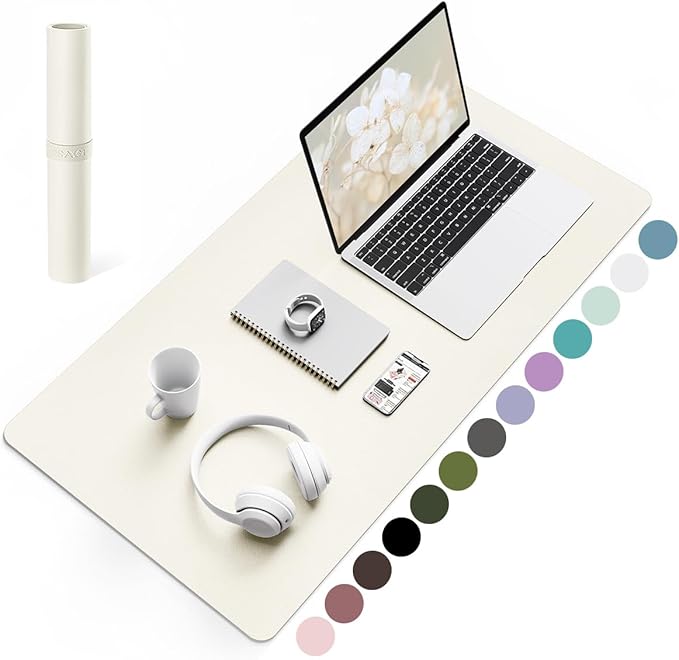 YSAGi Non-Slip Leather Desk Pad, Desk Matt for Desktop, Waterproof Laptop Computer Keyboard Mat, Table Protector Blotter Mat, Large Mouse Pad for Office/Work/Home/Decor(Cream, 31.5" x 15.7")