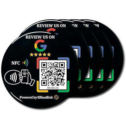 Epoxy Sticky Card with NFC Chip & QR Code - Compatible with Google Business Page for Customer Reviews, Boost Business Reviews, Essential for Small Businesses, No App, No Monthly Fee (Black-5 Cards)