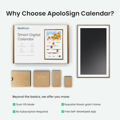ApoloSign 21.5" Digital Calendar: Dual Mode Calendars with Google Play & Multi-calendar Sync, Electronic Planner & Chore Chart, Smart Touchscreen, Interactive Display for Family Schedules (Teak Wood, 21.5-inch)