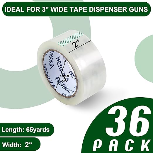 HERKKA Clear Packing Tape, 36 Rolls Heavy Duty Packaging Tape for Shipping Packaging Moving Sealing, Thicker Clear Packing Tape, 2 inches Wide, 65 Yards Per Roll, 2340 Total Yards