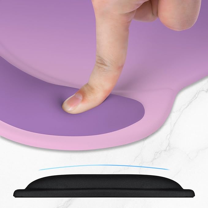 ITNRSIIET Ergonomic Mouse Pad with Comfort Gel Wrist Rest, Non-Slip PU Base, Smooth Textured Surface, Reduces Hand Fatigue & Wrist Pain, 8.7 x 7.2 Inch for Office Gaming Home, Purple Pink Gradient