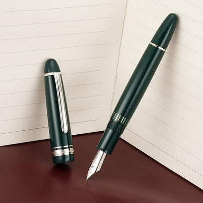 erofa Majohn P136 Piston Fountain Pen 1.1mm Stub Nib with Box, Green Resin Writing Gift Pen Set