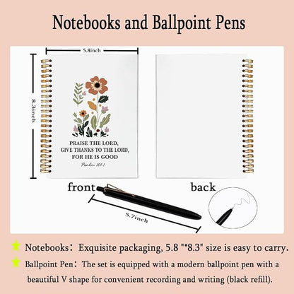 Prayer Journal for Women with Ballpoint Pen Set, Christian Spiral Notebook for Bible Study and Note Taking, 80 Sheets A5 College Ruled Journal, Praise The Lord Religious Gifts for Mom