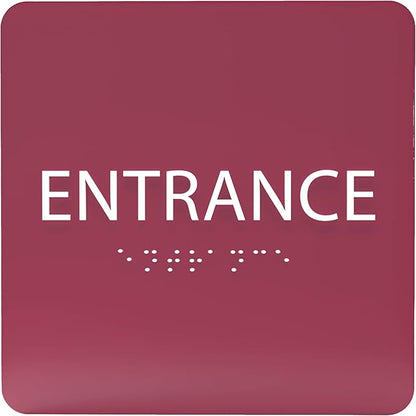 ADA CENTRAL SIGNS - 6" X6" Entrance Sign - ADA Compliant Tactile Graphics Grade 2 Braille Text Acrylic Wall Sign - Entry, Way in, Access Signs for Office, Hotel, Schools, Apartment, and Restaurants