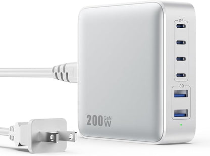 USB C Charger Block 200W[2025 Upgraded] GaN III 6 Port Fast Charging Station Hub,PD 65W USB C Laptop Charger Compatible with MacBook Pro/Air,iPad,iPhone 16/15,Galaxy S23/S24 Steam Deck Dell XPS etc