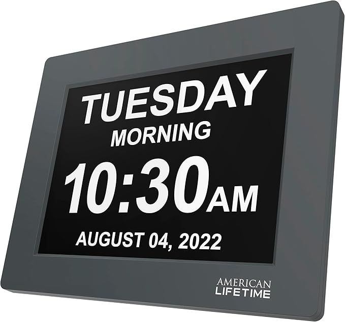 American Lifetime 【New 2024】 Dementia Clock Large Digital Clock for Seniors, Digital Clock Large Display with Custom Alarms, Clock with Day & Date for Elderly, Large Number Digital Clock Grey