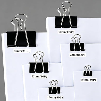 Temiary Binder Clips, Medium Metal Binder Paper Clip Black 0.98Inch, 48 Pcs | Paper Clamps with Clear Storage Container, Binding Paperwork Clamps for School Teachers Office Supplies