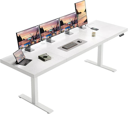 OffiGo 79 Inch Executive Electric Standing Desk, Height Adjustable Desk with Power Outlet & 1.38" Thick 3-Piece Desktop, Sit Stand Computer Desk for Home, Office, Conference Room, White