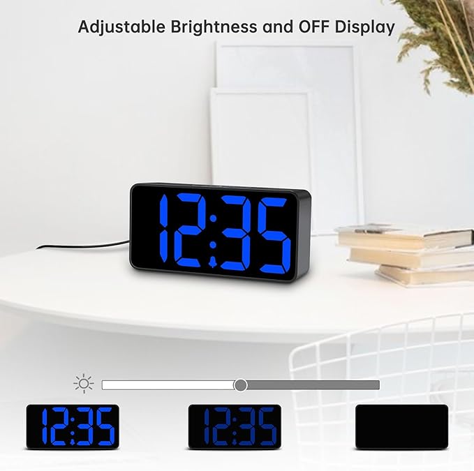 DreamSky Small Digital Alarm Clock for Bedroom, Large Big Numbers Display with Brightness Dimmer, Electric Bedside Desk Clock with USB Charging Port, Adjustable Alarm Volume, USB-C Adapter Powered