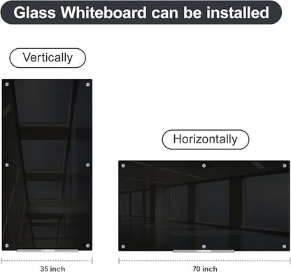J&J worldwide Magnetic Black Glass Whiteboard 6' x 3', 70 x 35 Inches Large Frameless White Boards for Walls, Large Dry Erase Board for Office, Home, School