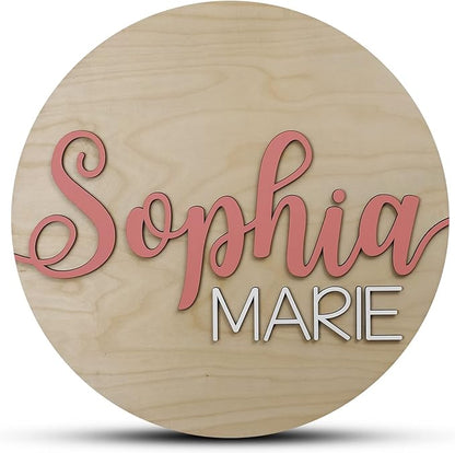 Custom Round Nursery Name Sign, Personalized Wooden Wall Plaque, 12" 18" 24", 30" 3D Wall Art for Children & Kids Rooms, Baby Shower, Hickory Hollow Designs (Sophia Marie)