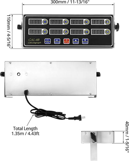 QWORK Digital Kitchen Timer - 8-Channel Multi-Timer with Waterproof Panel, Adjustable Volume