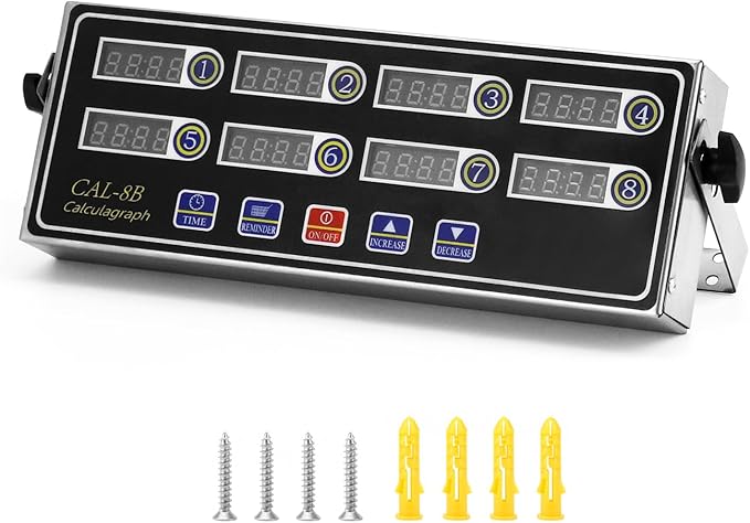 QWORK Digital Kitchen Timer - 8-Channel Multi-Timer with Waterproof Panel, Adjustable Volume