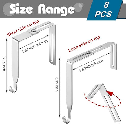 Amylove 8 Pcs Adjustable Cubicle Hanger Universal Partition Metal Cubicle Hooks Door Hanger, Adjusted to Fit Panels with 1 3/8 Inch to 3 1/2 Inch Thickness for Office Whiteboard (Silver)