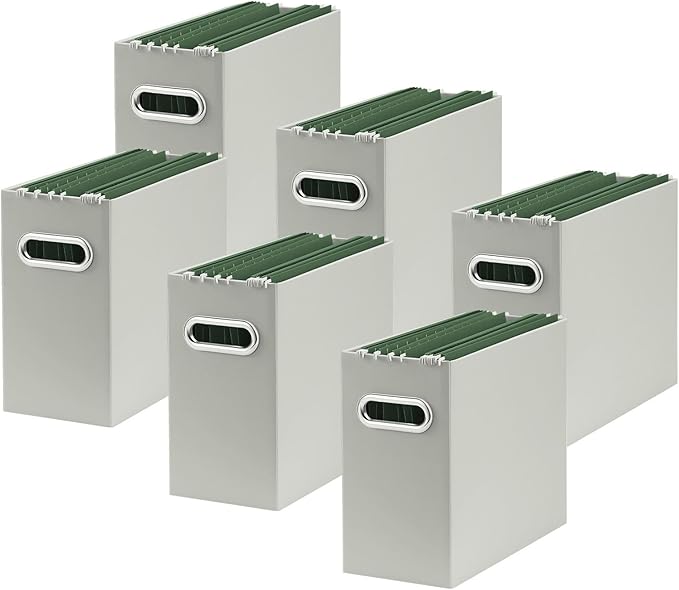 Oterri Cardboard File Organizer Box for Hanging File Folders Letter Size,File Box for Computer Desk,File Cabinet,Working Home,Office,Classroom (Grey, Letter Size - 6 Packs)