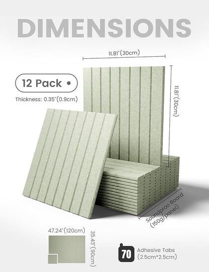 Fluxynara Large Felt Bulletin Board 48" x 36" Cork Board Alternative-12 Pack with 70 Safe Removable Adhesive Tabs, Cork Boards for Walls Cork Board for Home Office Classroom Pin Board (Sage)