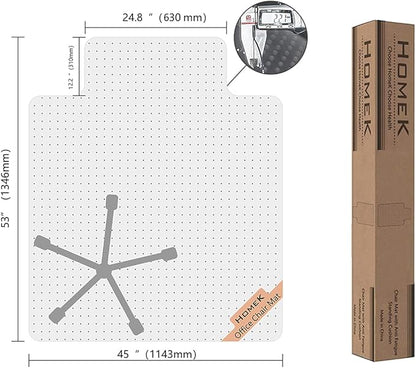 HOMEK Office Chair Mat for Carpet, 53" x 45" Studded Desk Chair Mat for Low Pile Carpeted Floors, Transparent Carpet Protector Mat for Office Chairs