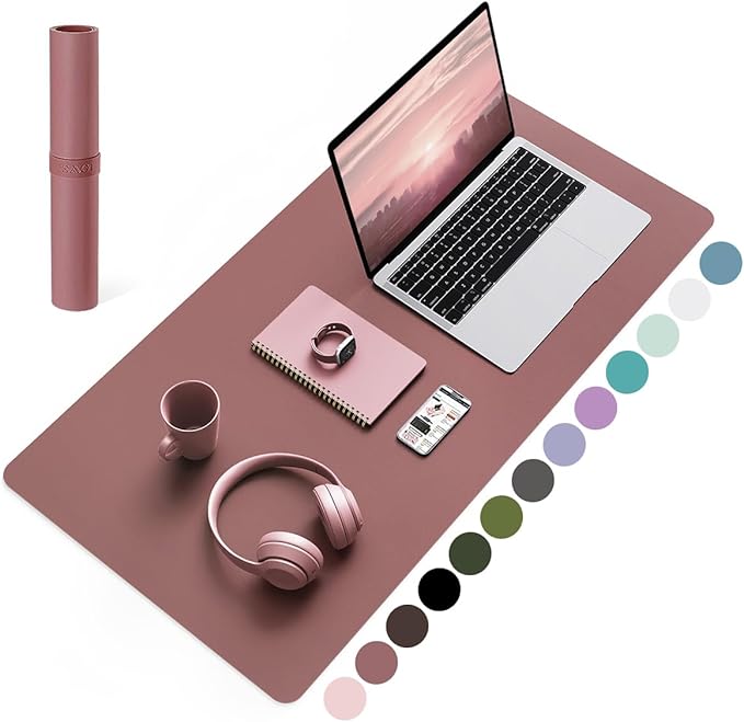 YSAGi Non-Slip Leather Desk Pad Blotter, Waterproof Laptop Computer Desk Keyboard Mat, Table Protector Mat, Large Mouse Pad for Office/Work/Home/Decor(Dark Pink, 31.5" x 15.7")