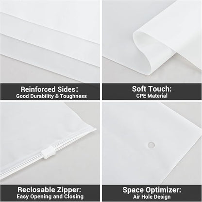 Svaldo Clothing Bags, 25 Count 20x24 Inch Jumbo Extra Large Frosted Zipper Plastic for Clothes, Poly for Shipping Packaging T Shirt, Sweater Dress, Backpack, Blanket, 3 Mil, With Vent Holes