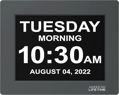 American Lifetime 【New 2024】 Dementia Clock Large Digital Clock for Seniors, Digital Clock Large Display with Custom Alarms, Clock with Day & Date for Elderly, Large Number Digital Clock Grey
