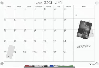 TOWON 36 x 24 Inches Tempered Glass Calendar Dry Erase Board for Wall, 3' x 2' Magnetic Whiteboard Calendar Planner for Office, Home, School Supplies, White