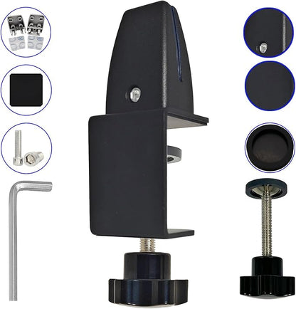 Jhanw 4-Pack Adjustable Aluminum Desk Clamps - Fits 1/8" to 51" Panels, Black Plexiglass/Privacy Screen Clips for Office Dividers & Sneeze Guards