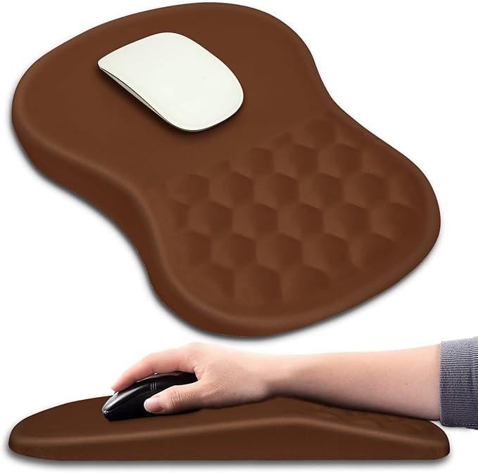 Hokafenle Ergonomic Mouse Pad Wrist Support with Massage Design, Wrist Rest Pain Relief Mousepad with Memory Foam&Non-Slip PU Base, Mouse Pads for Wireless Mouse & Desk (12x8 inch,Brown)