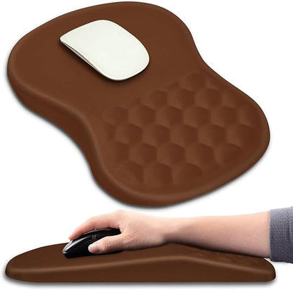 Hokafenle Ergonomic Mouse Pad Wrist Support with Massage Design, Wrist Rest Pain Relief Mousepad with Memory Foam&Non-Slip PU Base, Mouse Pads for Wireless Mouse & Desk (12x8 inch,Brown)