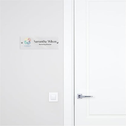 Custom Door Name Plate with Business Logo - 28 Backgrounds - Personalized Name Plate for Wall, Office Decor, Workspace Decorations