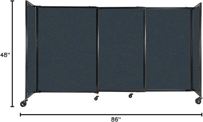 Versare Straightwall Sliding Portable Wall Partition | Freestanding Office Dividers | Locking Wheels | Temporary Room Separator | 7'2" Wide x 4' Tall Blue Spruce Fabric Panels