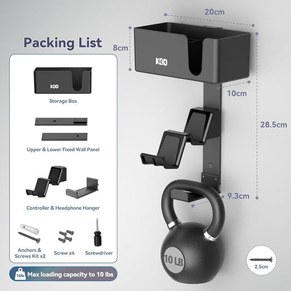 KDD 4-in-1 Wall Mount Controller Holder - Dual Game Controller and Headphone Hanger with Anti-Slip Pads for Xbox ONE/X Series/PS5/PS4 - Detachable Desk Storage for Media Remote, Phone and Speaker