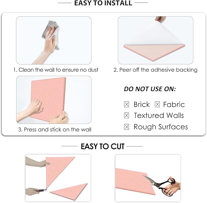 BXI Felt Bulletin Board - 36 X 24 Inches, 6 Pcs Self-Adhesive Decor Cork Boards with 30 Pushpins, Sturdy Acoustic Wall Panels for Office Work, Poster Pin Tiles for Teen Dorm Room Kitchen Classroom