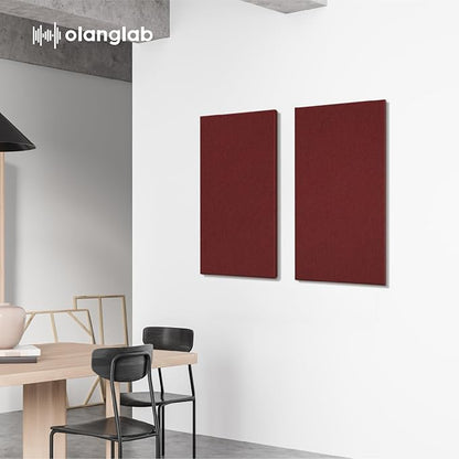 Olanglab Sound Absorbing Acoustic Wall Panels 2 Pack, 2'' 24''x48'' Fiberglass Sound Dampening Panels, Large Fabric Wrapped Sound Proof Panels for Walls (Burgundy)
