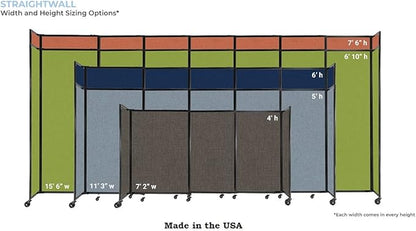 Versare Straightwall Sliding Portable Wall Partition | Freestanding Office Dividers | Locking Wheels | Temporary Room Separator | 7'2" Wide x 5' Tall Mocha Fabric Panels
