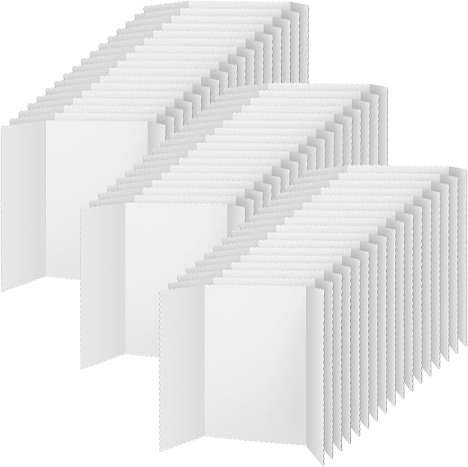 Ctosree 50 Pcs 14 * 22 Inch Tri Fold Poster Board Bulk, Science Fair Project Display Paperboard, Single Wall, Lightweight Presentation Board (White)