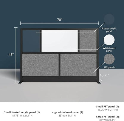 Workflow Modular Wall | Room Divider with Whiteboard, Sound-Dampening, & Frosted Acrylic Panels | Expandable Office Partition for Privacy & Productivity (70" x 48")