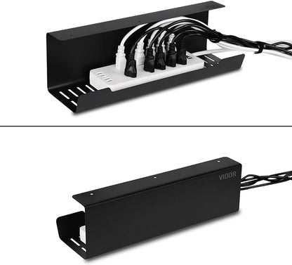 VIDOR Under Desk Cable Management Tray 2-Pack, 17" Cord Organizer, No Drill Alloy Steel, Perfect for Standing Desk and Office Home Wire Management
