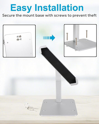 GDZN Anti-Theft Tablet Kiosk Stand with Lock, [Aluminum Arm] Desk Security POS Tablet Stand for Retail/Commercial/Trade Show, Heavy Duty Adjustable iPad Mount for iPad Pro, Galaxy tab, 9-14" Devices