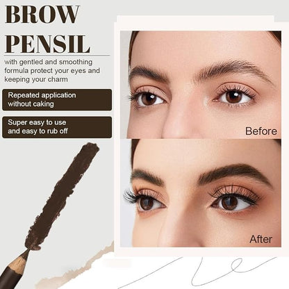 6Pcs Dark Brown Eyebrow Pencils for Women, Wooden Hard-Core Eyebrow and Eyeliner Pencil, Long Lasting Waterproof and Sweat-Proof, Beginner Makeup Brow Pencil With Pencil Sharpener (Dark Brown, 6Pcs)